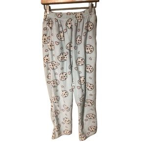 Fleece Cookie Heart Pyjama Bottoms Blue Pink White Pants